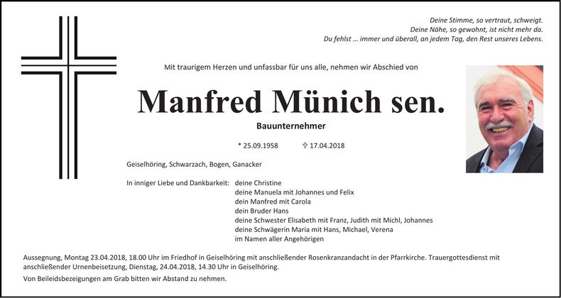 Traueranzeige Manfred Münich
