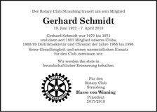 Traueranzeige Gerhard Schmidt