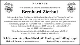 Traueranzeige Bernhard Zierhut