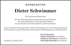 Traueranzeige Dieter Schwimmer