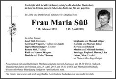 Traueranzeige Maria Süß