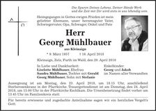 Traueranzeige Georg Mühlbauer