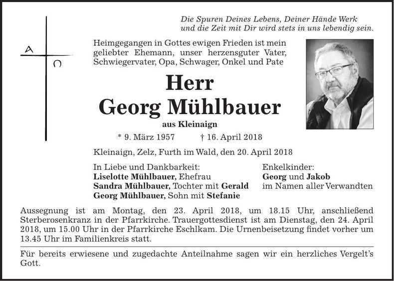 Traueranzeige Georg Mühlbauer