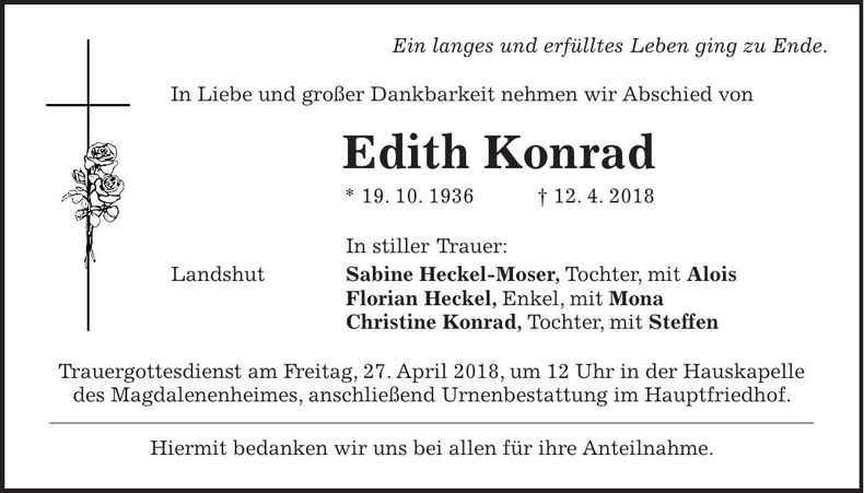 Traueranzeige Edith Konrad