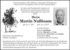 Traueranzeige Martin Nußbaum
