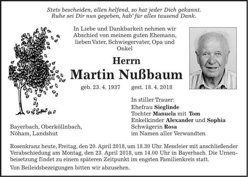 Traueranzeige Martin Nußbaum