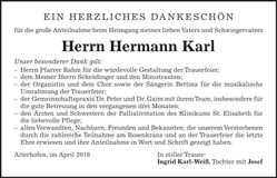 Traueranzeige Hermann Karl