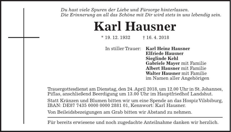 Traueranzeige Karl Hausner