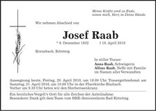Traueranzeige Josef Raab