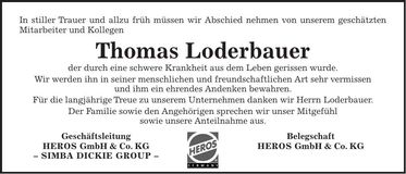 Traueranzeige Thomas Loderbauer