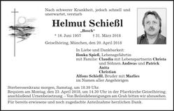 Traueranzeige Helmut Schießl