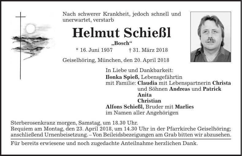Traueranzeige Helmut Schießl