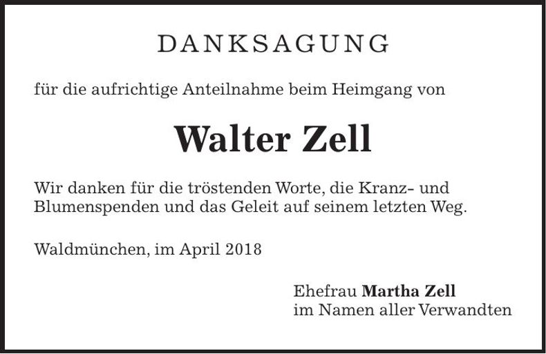Traueranzeige Walter Zell