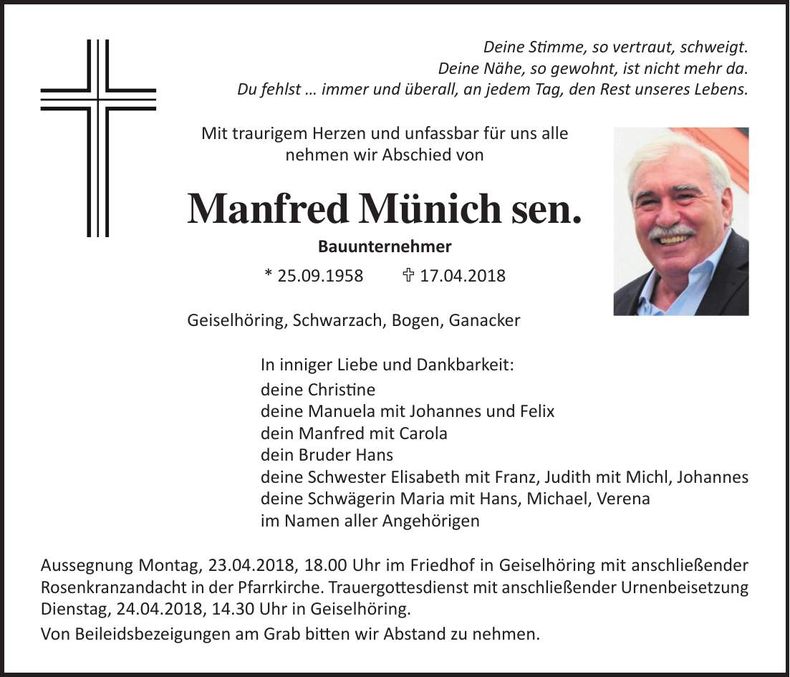 Traueranzeige Manfred Münich