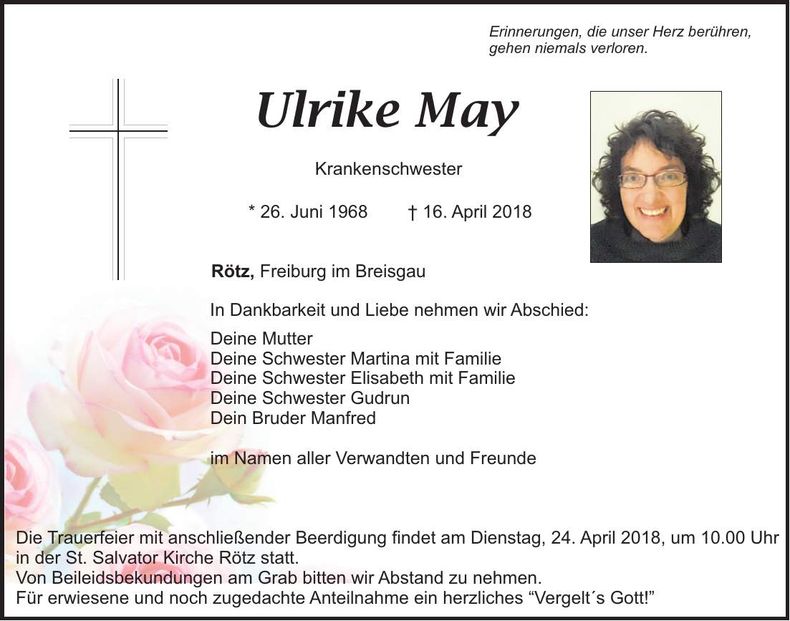 Traueranzeige Ulrike May