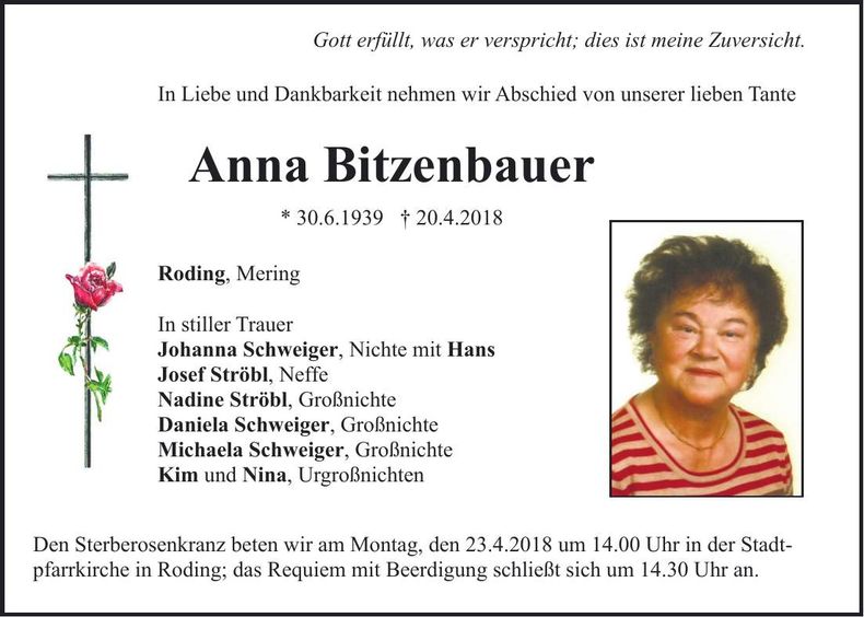 Traueranzeige Anna Bitzenbauer