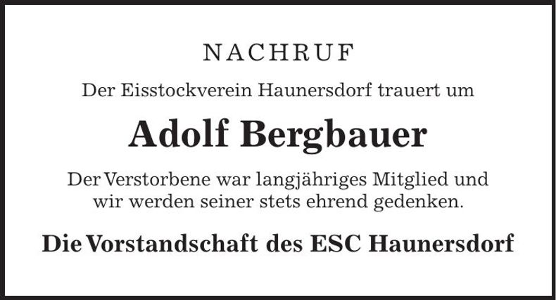 Traueranzeige Adolf Bergbauer