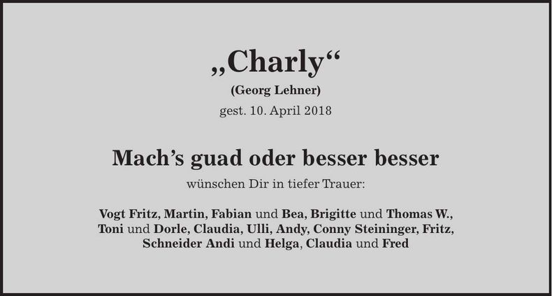 Traueranzeige Georg Lehner