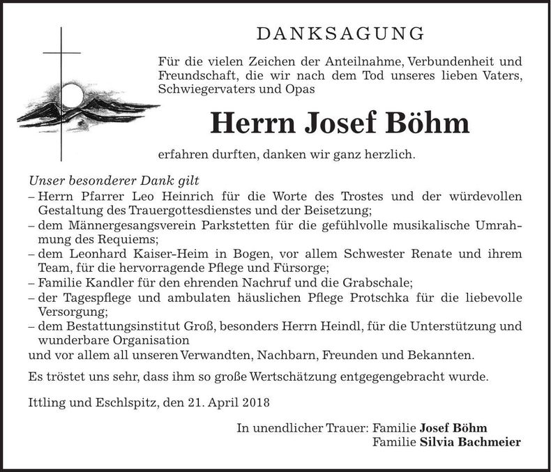 Traueranzeige Josef Böhm