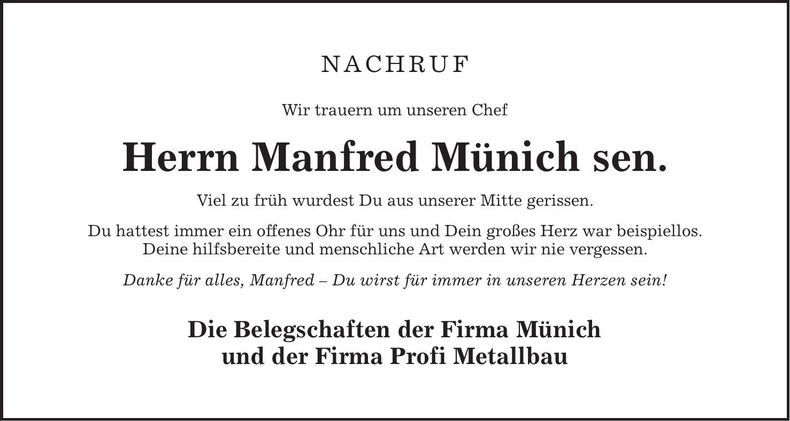 Traueranzeige Manfred Münich
