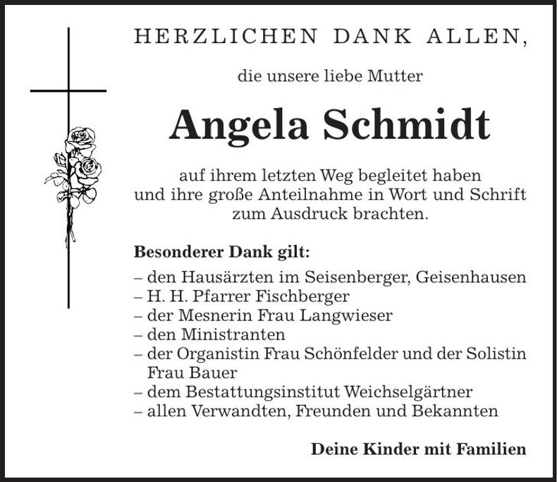 Traueranzeige Angela Schmidt