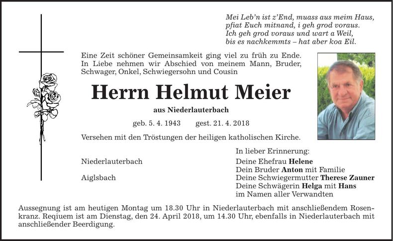 Traueranzeige Helmut Meier