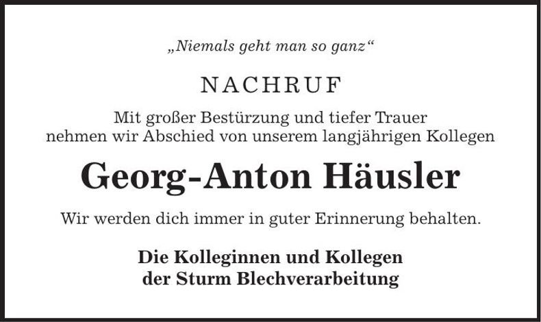 Traueranzeige Georg-Anton Häusler