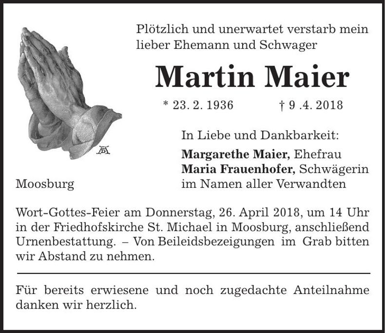 Traueranzeige Martin Maier