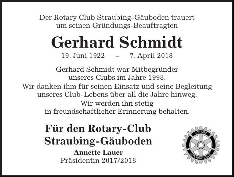 Traueranzeige Gerhard Schmidt
