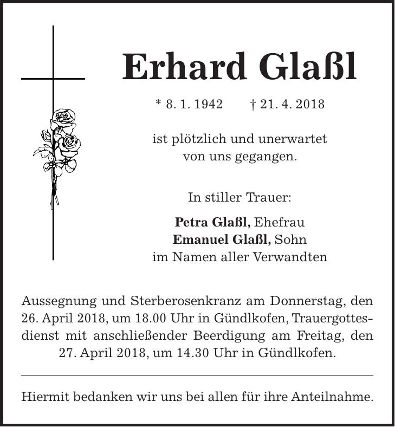 Traueranzeige Erhard Glaßl