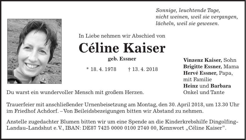 Traueranzeige Céline Kaiser