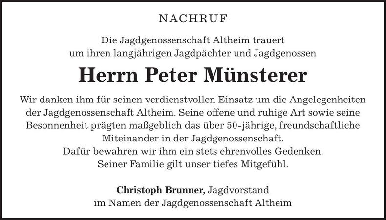 Traueranzeige Peter Münsterer