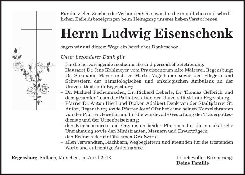 Traueranzeige Ludwig Eisenschenk