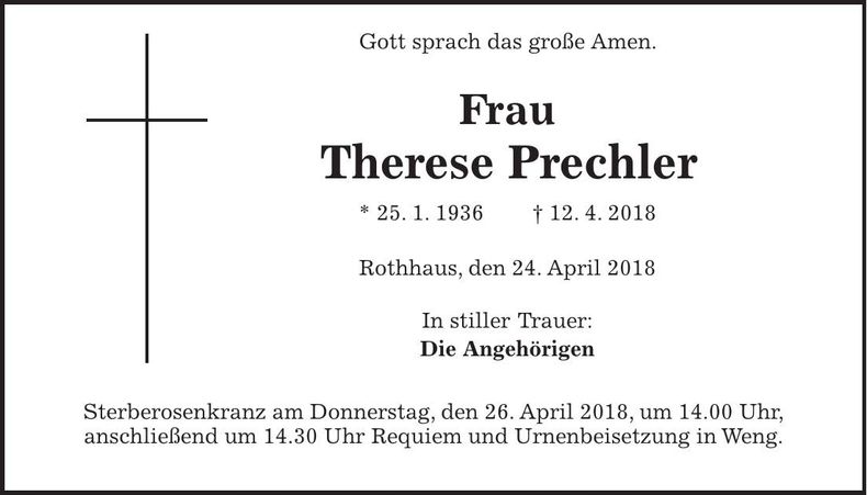 Traueranzeige Therese Prechler