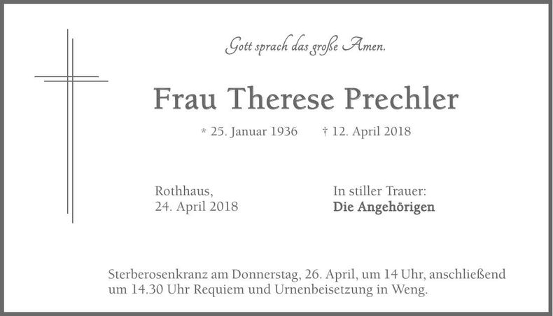 Traueranzeige Therese Prechler