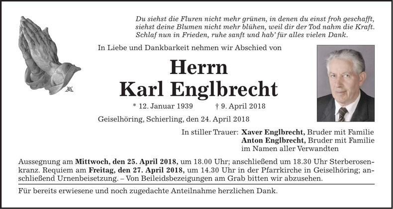 Traueranzeige Karl Englbrecht