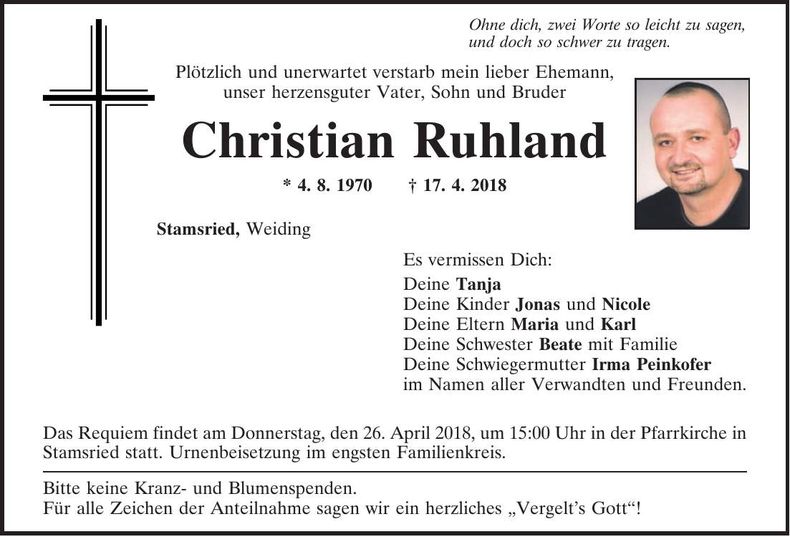 Traueranzeige Christian Ruhland