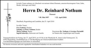 Traueranzeige Reinhard Nothum