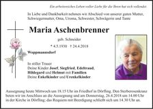 Traueranzeige Maria Aschenbrenner