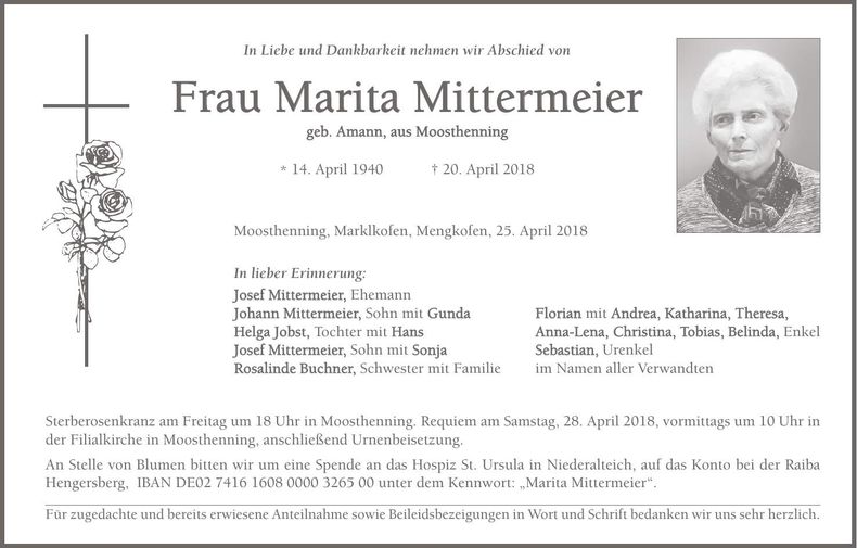 Traueranzeige Martia Mittermeier