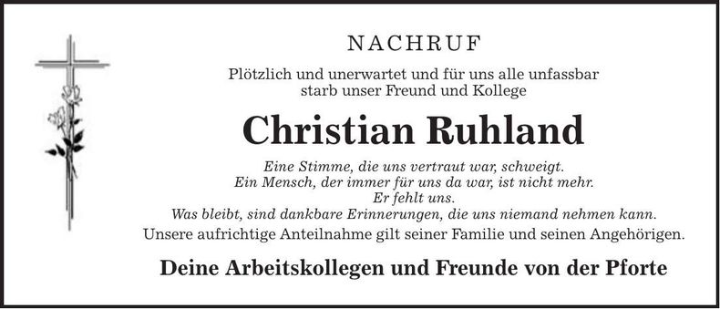 Traueranzeige Christian Ruhland