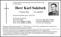 Traueranzeige Karl Sukitsch