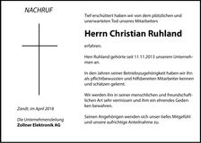 Traueranzeige Christian Ruhland