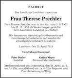 Traueranzeige Therese Prechler