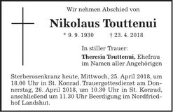 Traueranzeige Nikolaus Touttenui