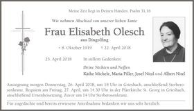 Traueranzeige Elisabeth Olesch
