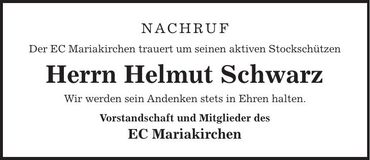 Traueranzeige Helmut Schwarz