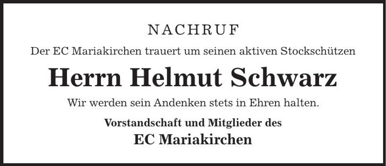 Traueranzeige Helmut Schwarz