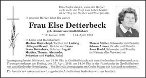 Traueranzeige Else Detterbeck
