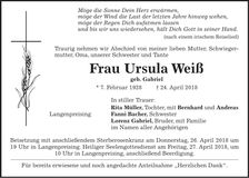 Traueranzeige Ursula Weiß